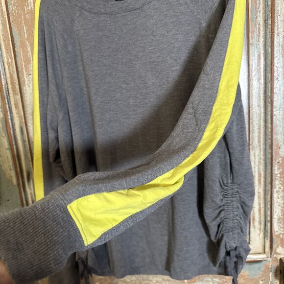 Simply Vera Gray Sweater Yellow Stripe Down LongSleeves Drawstring Side Seams XL - Picture 3 of 8
